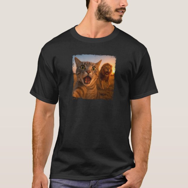 Funny Cat Selfie with Lion Cat Meme for Men Women  T-Shirt (Front)