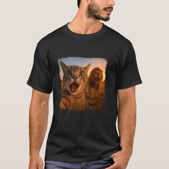 Funny Cat Selfie with Lion Cat Meme for Men Women  T-Shirt (Front)