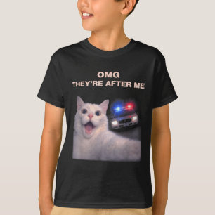 Funny Cat Selfie with Police Style Meme Graphic T-Shirt