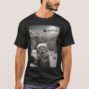 Funny Cat Selfie with Santa Christmas Catmas T-Shirt
