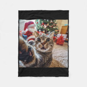 Funny Cat Selfie With Santa Christmas Fleece Blanket