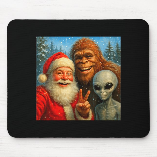 Funny Cat Selfie With Santa Claus &amp; Bigfoot Me Mouse Mat (Front)