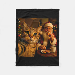 Funny Cat Selfie With Santa Claus Christmas Meme Fleece Blanket
