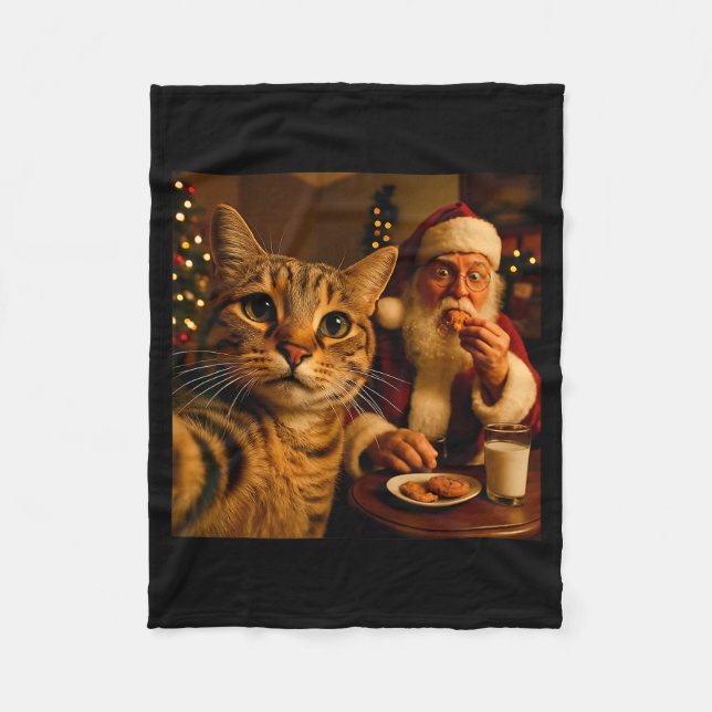 Funny Cat Selfie With Santa Claus Christmas Meme  Fleece Blanket (Front)