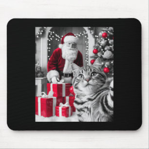 Funny Cat Selfie With Santa Claus Christmas Meme Mouse Mat