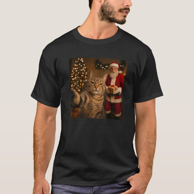 Funny Cat Selfie with Santa Claus Christmas Meme P T-Shirt (Front)