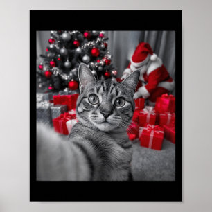Funny Cat Selfie With Santa Claus Christmas Meme _ Poster
