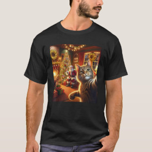 Funny Cat Selfie with Santa Claus Christmas Meme  T-Shirt
