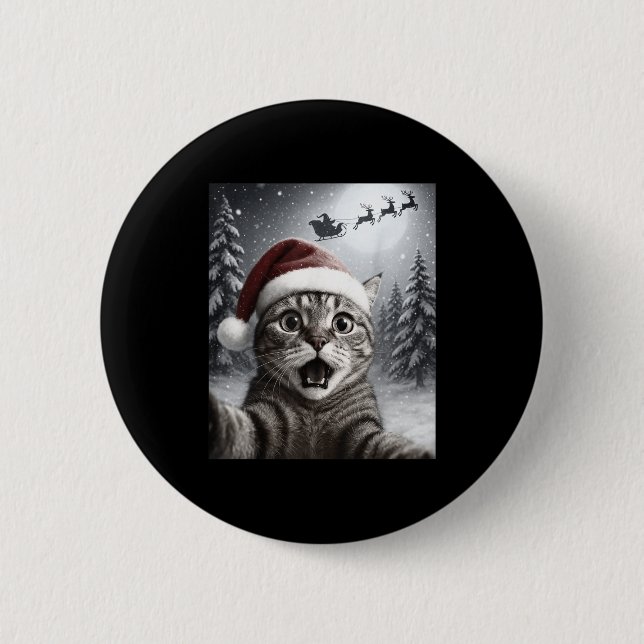 Funny Cat Selfie With Santa Claus Christmas Men Wo 6 Cm Round Badge (Front)