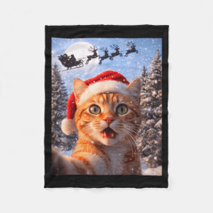 Funny Cat Selfie With Santa Claus Christmas Men Wo Fleece Blanket