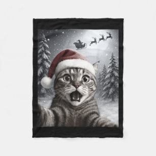 Funny Cat Selfie With Santa Claus Christmas Men Wo Fleece Blanket
