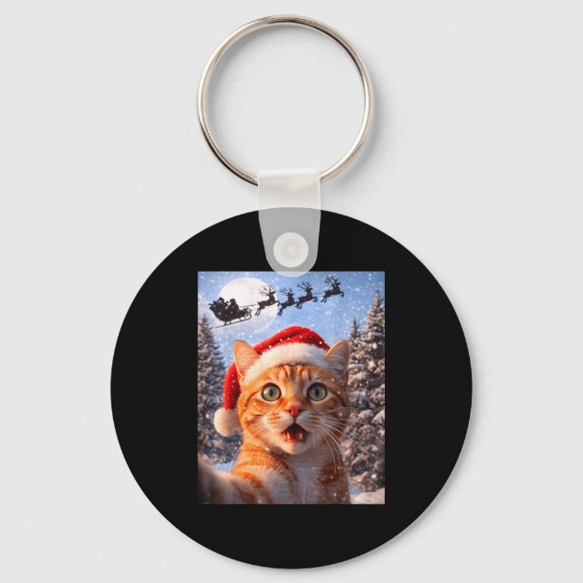 Funny Cat Selfie With Santa Claus Christmas Men Wo Key Ring (Front)
