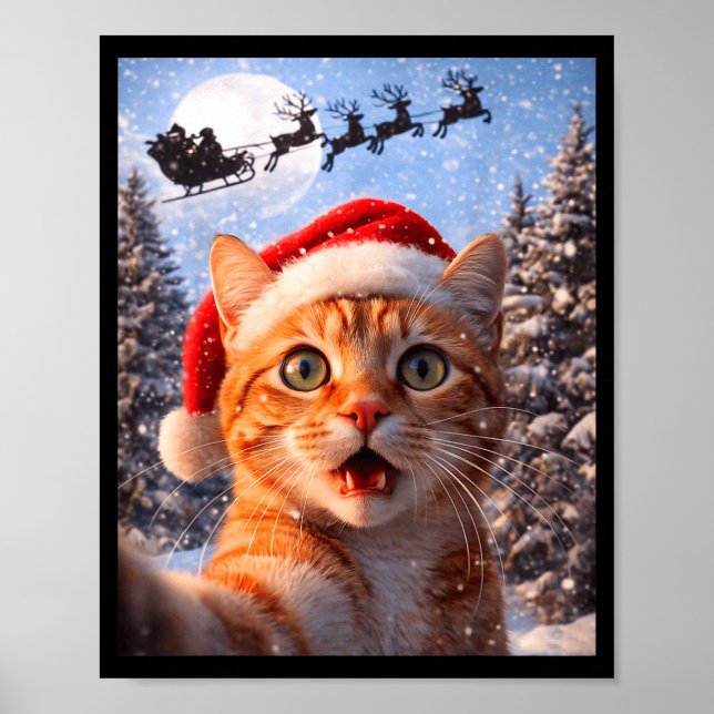 Funny Cat Selfie With Santa Claus Christmas Men Wo Poster (Front)