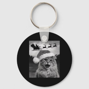 Funny Cat Selfie With Santa Claus Xmas Sleigh Chri Key Ring