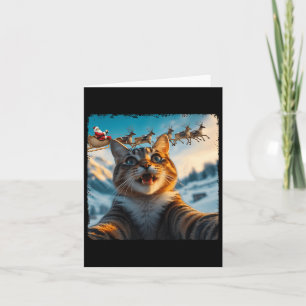 Funny Cat Selfie With Santa Sleigh Christmas Xmas Card