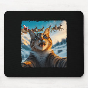 Funny Cat Selfie With Santa Sleigh Christmas Xmas Mouse Mat