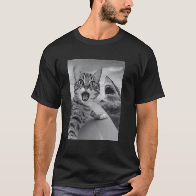 Funny Cat Selfie with Shark T-Shirt (Front)