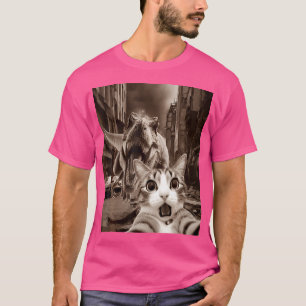 Funny Cat Selfie With T-Rex Tyrannosaurus Dinosaur T-Shirt