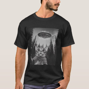 Funny Cat Selfie With UFO Alien Cat Lover Womens M T-Shirt