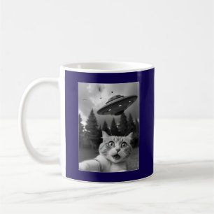 Funny Cat Selfie with UFO Alien Drones Coffee Mug