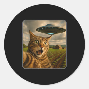 Funny Cat Selfie With Ufo Alien Meme  Classic Round Sticker