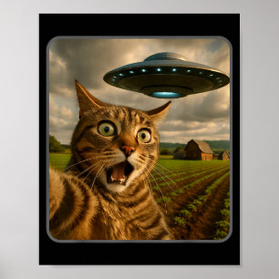 Funny Cat Selfie With Ufo Alien Meme  Poster
