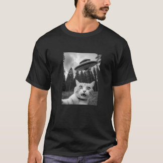 Funny Cat Selfie with UFO Alien Premium  T-Shirt