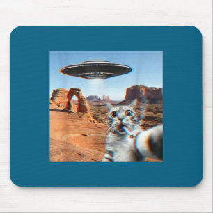 Funny Cat Selfie With Ufo And Cigarette Mouse Mat