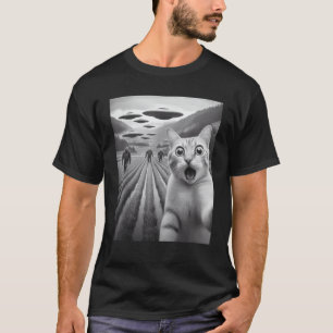 Funny Cat Selfie with UFOs and Bigfoot for Cats Lo T-Shirt