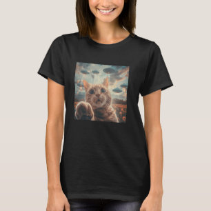 Funny Cat Selfie with UFOs cat meme T-Shirt
