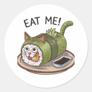Funny Cat Shaped Sushi Roll Classic Round Sticker