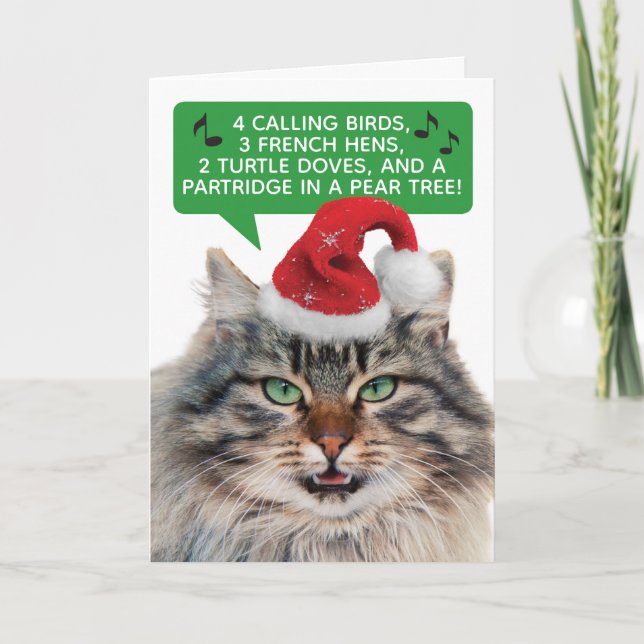 Funny Cat Singing The 12 Days Of Christmas Holiday Card (Front)