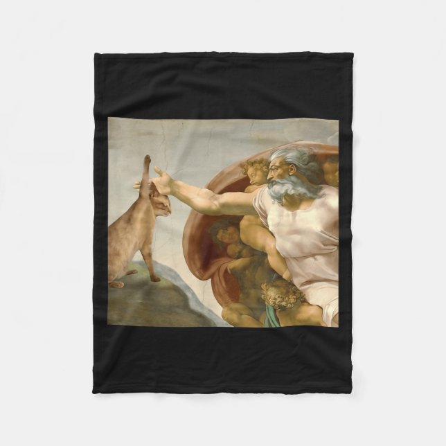 Funny cat slap sarcastic creation of adam reverse fleece blanket (Front)