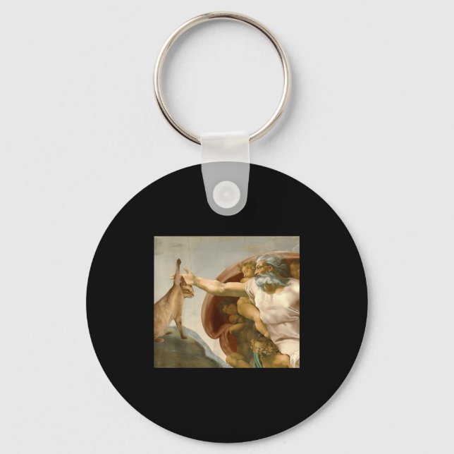 Funny cat slap sarcastic creation of adam reverse key ring (Front)