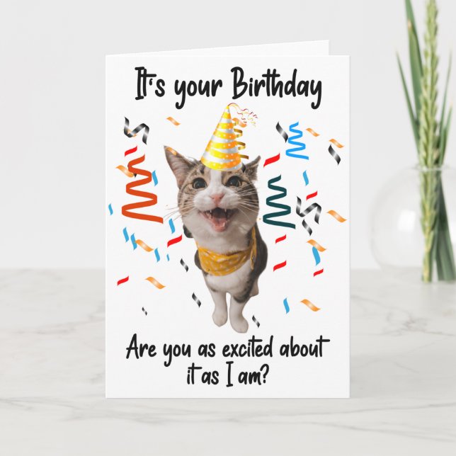 Funny Cat Smiling Birthday Greeting Card  (Front)