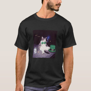 Funny Cat Smoking Cigarette Beer Gen Z St Patricks T-Shirt
