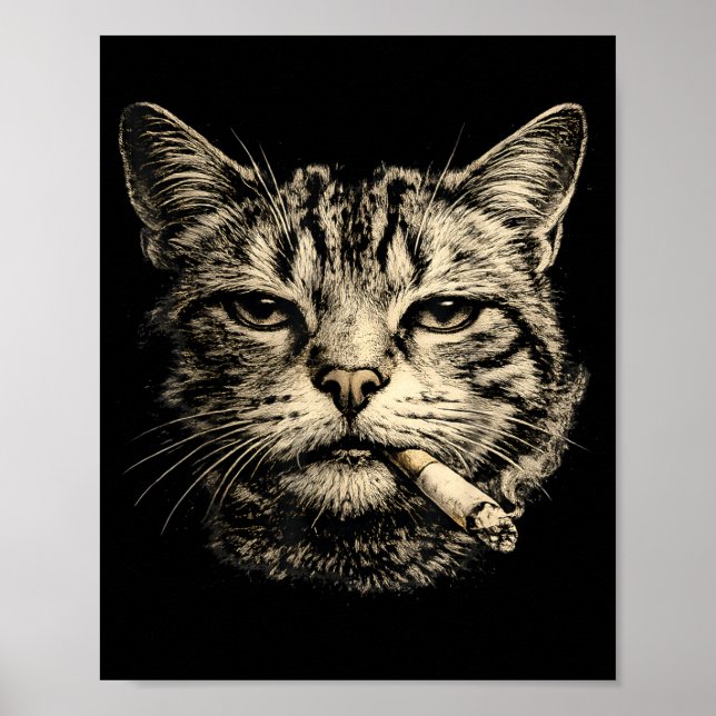 Funny Cat Smoking Cigarette Feline Tabby Poster (Front)