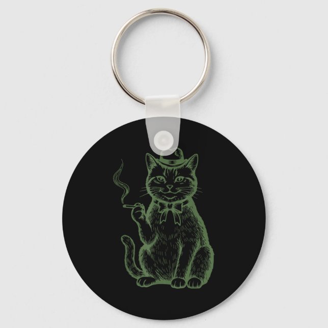 Funny cat smoking cigarette taby cat meme father's key ring (Front)