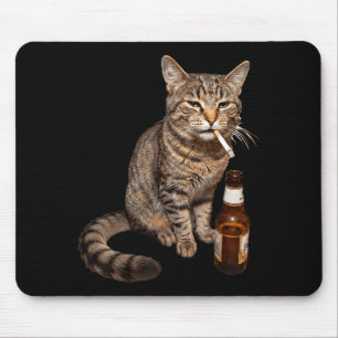 Funny cat smoking drinking beer meme stupid mouse mat