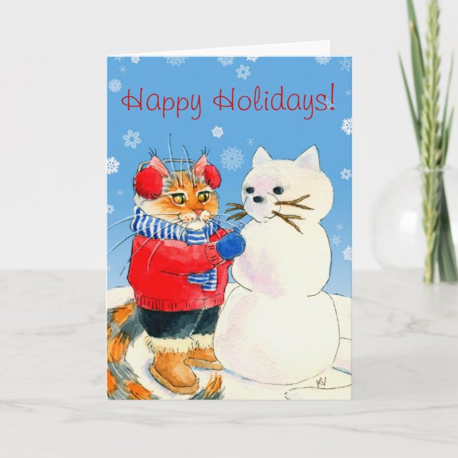 Funny cat snowman Christmas winter card (Front)