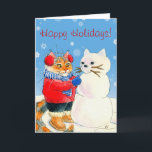 Funny cat snowman Christmas winter card<br><div class="desc">You can customise the greeting on the front or inside this card if you'd like.  Matching postage stamps and other products with this image are also available in my Zazzle store.</div>