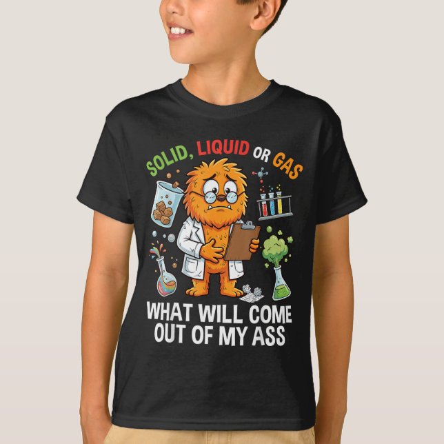 Funny Cat Solid Liquid Or Gas Physics Science T-Shirt (Front)