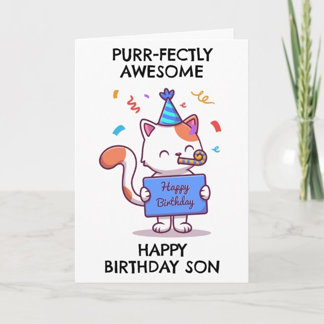 funny cat son birthday cards (Front)