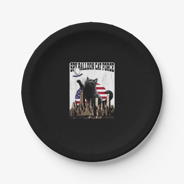 Funny Cat Spy Balloon Paper Plate (Front)