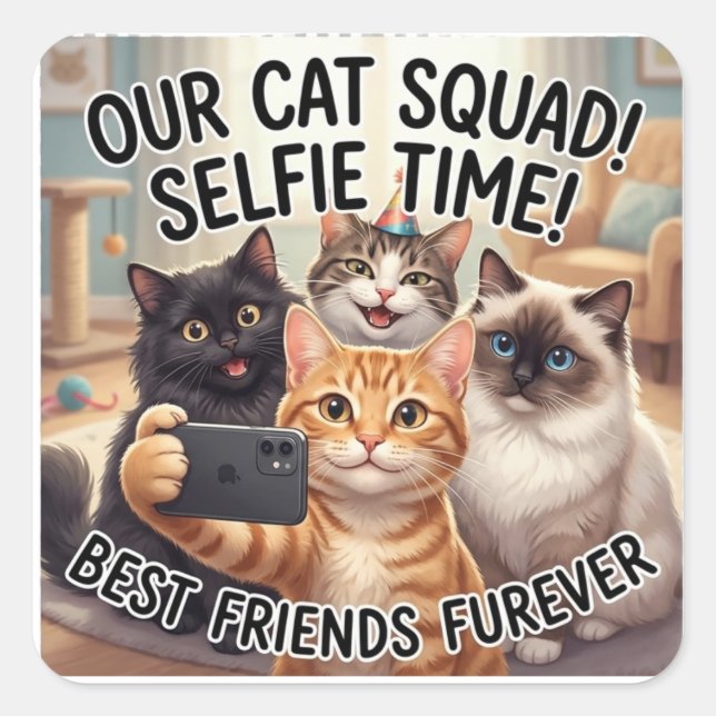 Funny Cat Squad Selfie Sticker (Front)