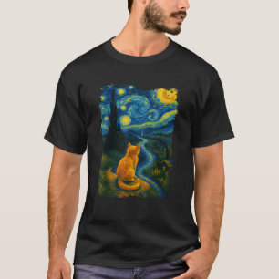 Funny Cat Starry Night Van Gogh Cat for Cat Lover  T-Shirt