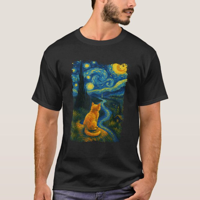 Funny Cat Starry Night Van Gogh Cat for Cat Lover  T-Shirt (Front)