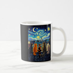 Funny Cat Starry Night Van Gogh Style Rooftop Coffee Mug