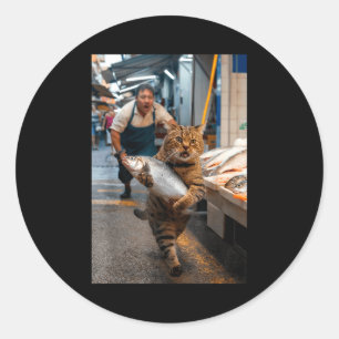 Funny Cat Stealing Fi-shirt  Classic Round Sticker