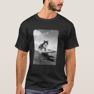 Funny Cat Surfing Kitten Surfboard Ocean Surf Whit T-Shirt